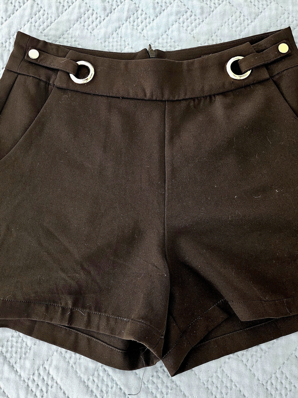 High-Rise Black Womens Shorts with Decorative Grommets